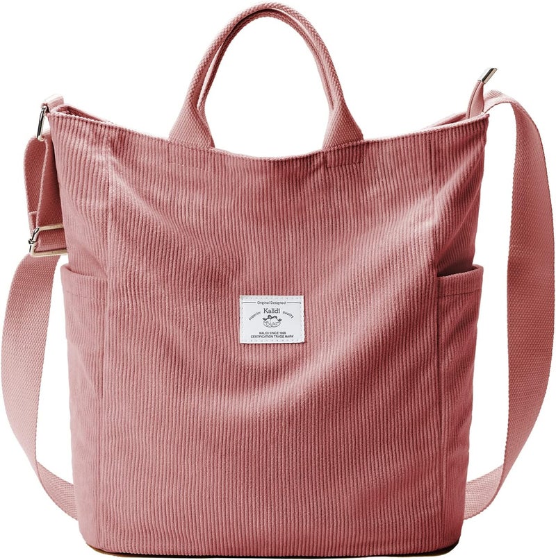 KALIDI Corduroy Tote Bag, Large Messenger Bag Shoulder Hobo Anti Splash Crossbody Zipper Bag Casual Work Shopping Women - Image 1